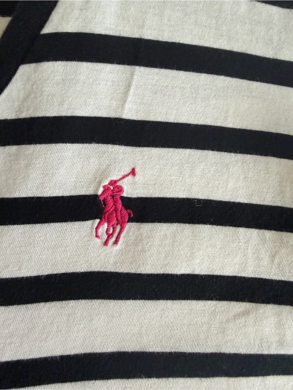 Ralph Lauren Womens L Black White Striped V-Neck T-Shirt Pink Pony Logo - Picture 9 of 12